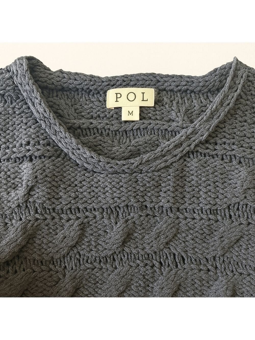 POL Cropped Cable Knit Sweater Gray | Quiet Luxury Coastal Cowgirl | S M L NWOT - Picture 8 of 10